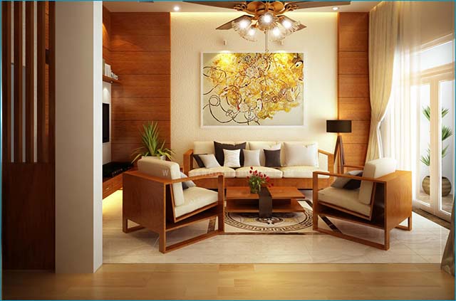 Sử dụng sàn gỗ và gạch men kết hợp hoài hòa về nội thất